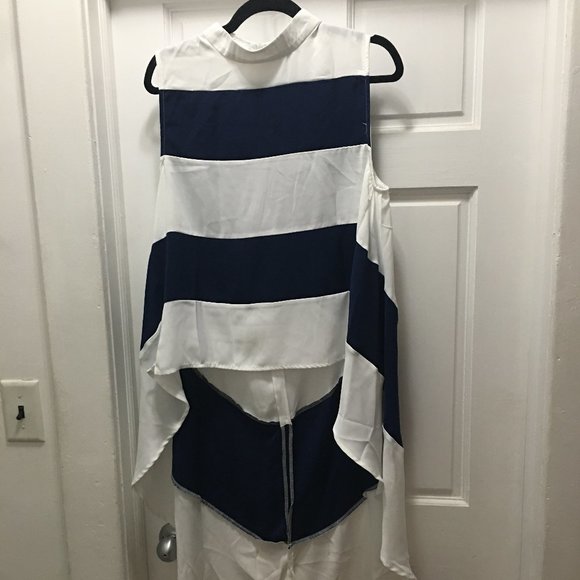 NWT! Dramatic high-low high-neck, striped top - Picture 1 of 6